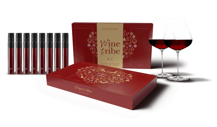 Adventskalender med otte glas vin